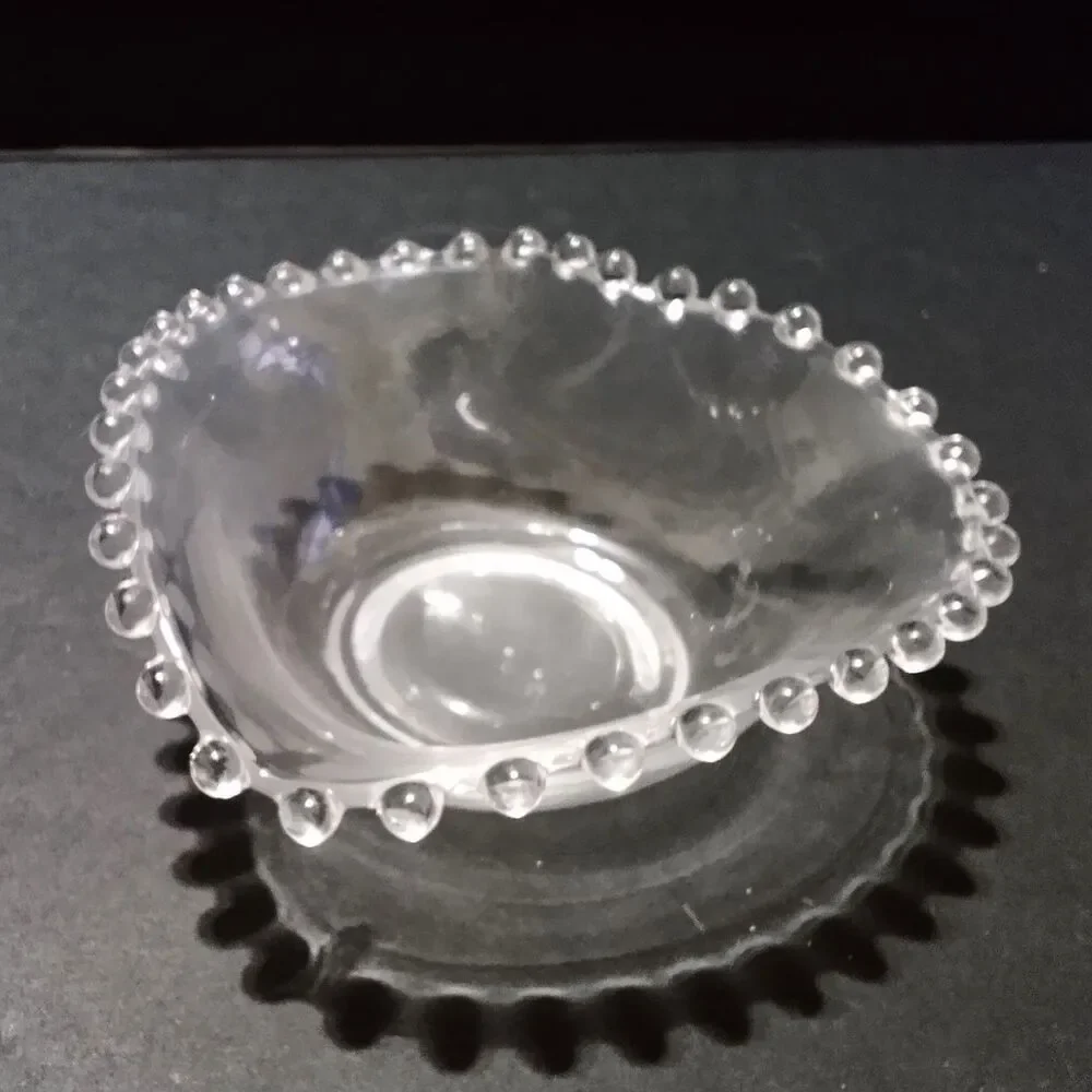 Vintage Imperial Glass Candlewick Heart Shaped Bowl Clear Beaded Edge Candy Dish